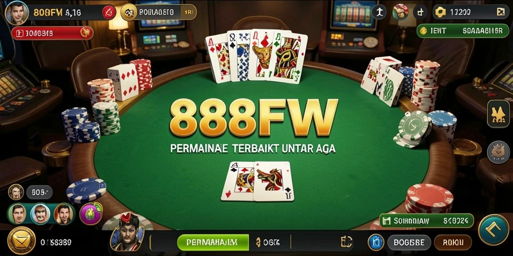 Tampilan utama gameplay 888FW menampilkan aksi seru permainan Poker.