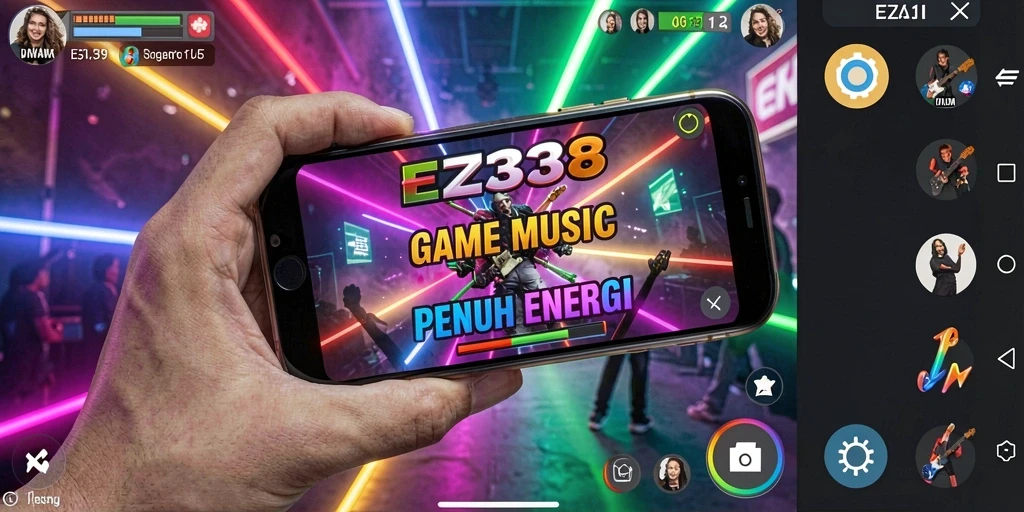 Tampilan gameplay interaktif dari EZ338 dengan berbagai lagu menarik.
