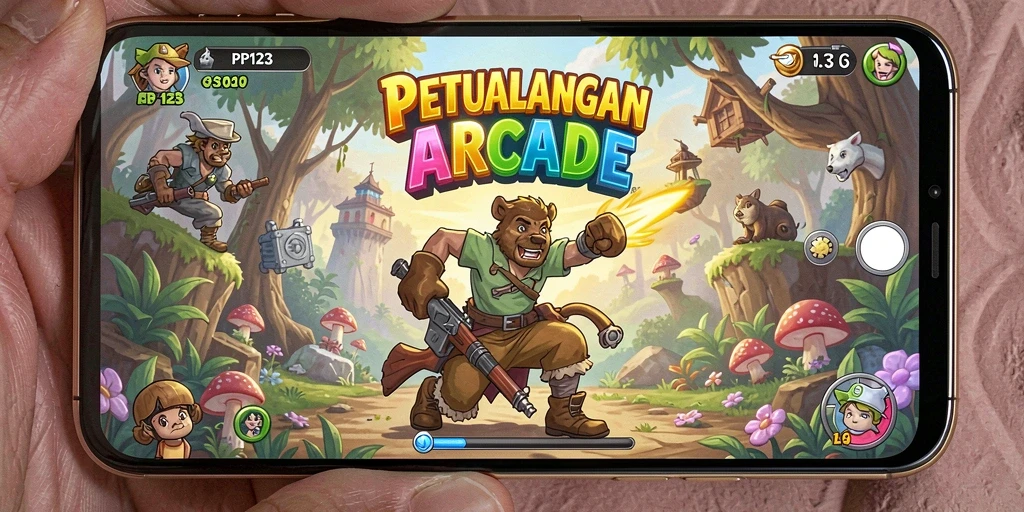 Screenshot gameplay PP123 yang menunjukkan aksi seru dalam game Arcade.