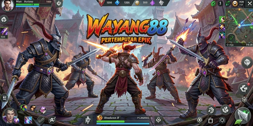 Tampilan seru gameplay pertempuran strategi WAYANG88.